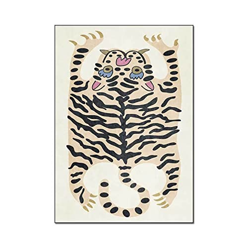 Tiger Rug for Bedroom Vintage Boho 2x3 ft Small Area Rug Washable Funky Carpet for Kids Room Non-Slip Abstract Cartoon Cute Bathroom Door Mats Beige - color: D, size: 2' x 3' (Rectangular)