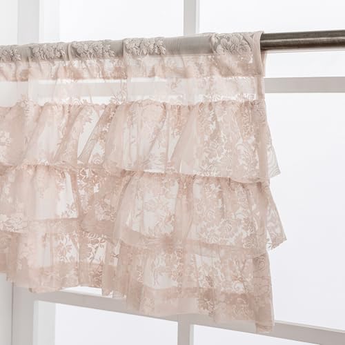 Kotile Blush Pink Ruffle Lace Valance for Windows W52 x L18 Inch, 1 Panel - color: Blush Pink - Ruffle Lace
