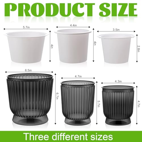 Set of 6 Self Watering Plant Pot 3 Sizes Plastic Double Layer Self Watering Flower Pot with Multi Mesh Drainage Holes Wicking Reservoir for Indoor Outdoor Garden Plants(Black) - color: Black