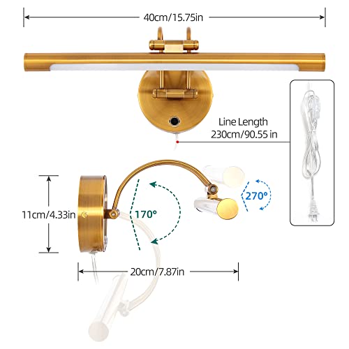 MantoLite LED Dimmable Wall Sconce,16in Plug-in Adjustable Arm Vanity Light - size: 16inch dimmable