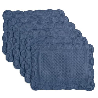 HOMBYS Quilted Placemats Set of 6 Washable-13x18 inches Rectangular Placemats for Kitchen Table-100% Cotton Fabric Rectangular Table Mats, (Sapphire Blue) - color: Sapphire Blue