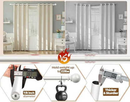KAMANINA 7/8 Inch White Curtain Rod 72 to 144 Inch with Round Finials - color: Ivory White, size: 72-144"