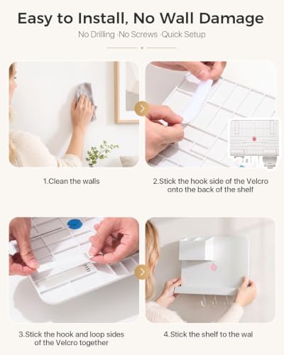 Floating Shelves for Bedside Shelf, No Drill Stick On Bedside Wall Shelf