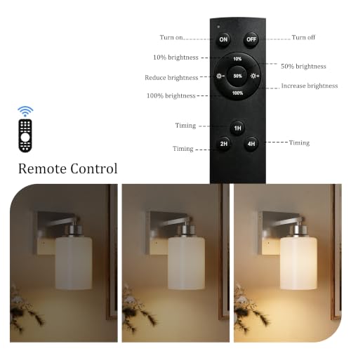 Wireless Battery Operated Wall Sconce Set of Two, Modern White Glass Nickel | Dimmable, Easy Install Rechargeable Wall Lights with Timer Remote for Living Room Bedroom, Emergency 3000K - color: Nickel(White Lampshades)