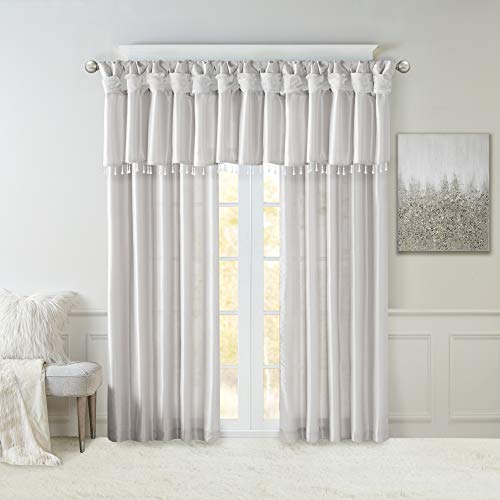 Madison Park Faux Silk Valances for Windows with Beads, 50x26 Silver - color: Silver, size: 50"W x 26"L (Pack of 1), style: Valance