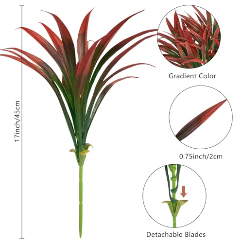 Ouddy Decor 20 Pcs Fake Outdoor Plants Artificial Fall Grass Stems, Red - color: Red