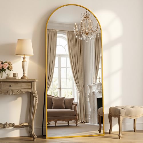 Antok 71" x 28" Arched Full Length Floor Mirror, Aluminum Frame, Gold - color: Gold, size: 71"L x 28"W