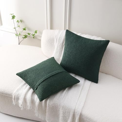 FUTEI Pack of 2 Boucle Textured Throw Pillow Covers 20x20 Inch, Dark Green - color: Dark Green, size: 20" x 20" (Pack of 2)