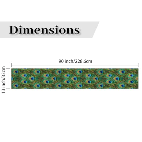 AUUXVA Table Runner Peacock Feather Durable Luxury Dresser Scarf Tabletop Cloth for Wedding Dining Table Holiday Party Kitchen Home Decoration 13x90in - color: Peacock Feather, size: 13x90(in)
