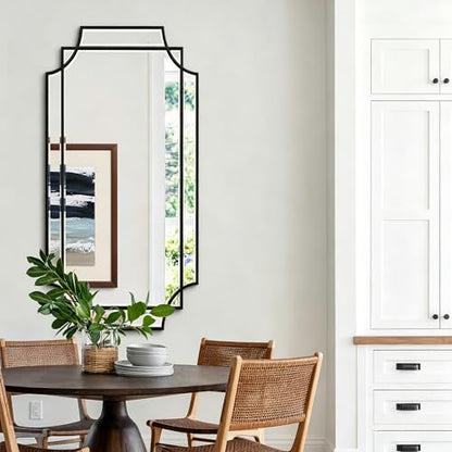 47"x24" Large Geometric Rectangle Beveled Mirror with Wood Frame - color: Black, size: 47"L x 24"W