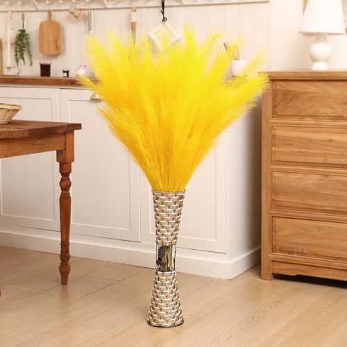 Wertuirk Yellow Pampas Grass Decor, 8 Pcs 45 Inch Tall Faux Pompous Grass - color: Yellow
