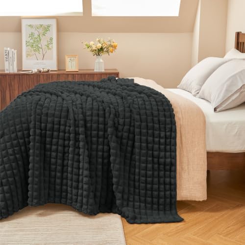 BEDELITE Checked Charcoal Grey Fleece Blanket Queen Size for Bed, 90"x90" - color: Charcoal Grey, size: Queen(90"x90")