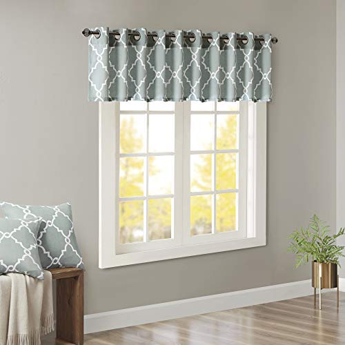 Madison Park Light Filtering Fretwork Print Valance, 50x18 Seafoam/White - color: Seafoam/White, size: 18"W x 50"L (Pack of 1)