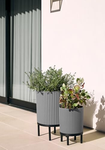 Veradek Demi Series Raised Duo Planters - Set of 2 Planters with Stands - color: Gray/Black, size: Bundle