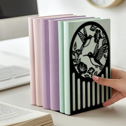 Peacoblue 5.3"x4.3"x7.9" Metal Bookends, Heavy Duty Book Ends for Shelves - style: Hummingbird and Flower