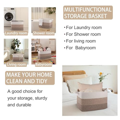 OIAHOMY Woven Blanket Basket Laundry Basket Dog Toy Basket Gradient Brown - color: Gradient Yellow, size: 17.7”x13.8”x11”