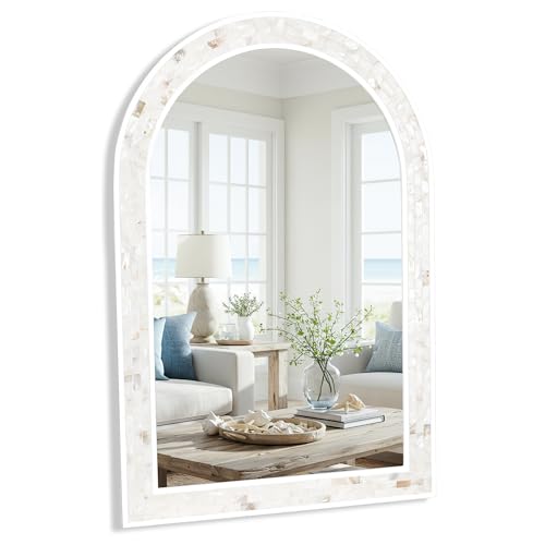 Tanmicoshomy Arched Mirror 24x36 Inch for Bathroom with Shell Frame - size: 36"L x 24"W