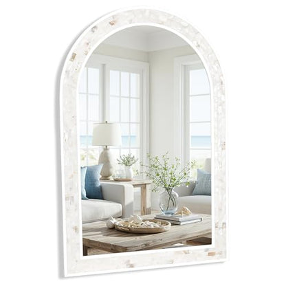 Tanmicoshomy Arched Mirror 24x36 Inch for Bathroom with Shell Frame - size: 36"L x 24"W