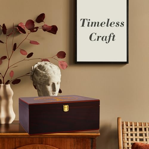 Tree of Life Red Wooden Keepsake Box - Large Decorative Storage Box with Lid