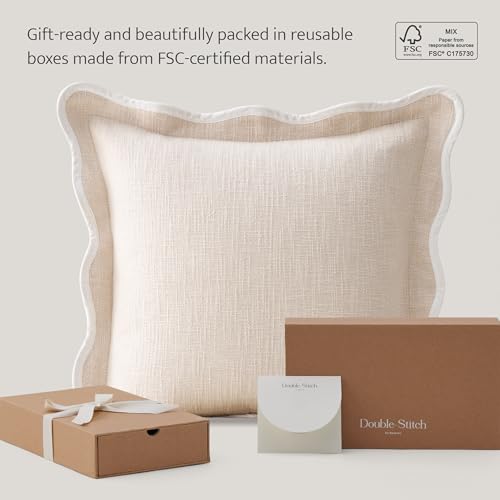 Double Stitch 100% Cotton Scalloped Throw Pillow Covers, Oat Milk - color: Oat Milk, size: 18" x 18" (Pack of 2)