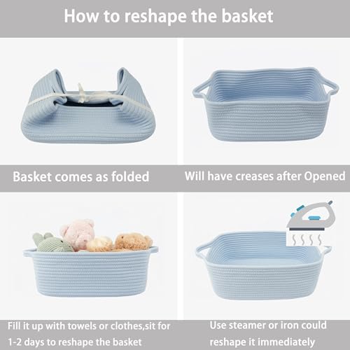 XUANGUO Medium Woven Cotton Rope Storage Basket with Handles, Blue - color: blue