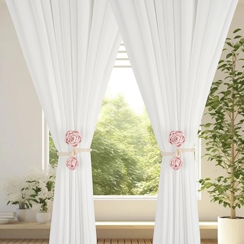 SUQ I OME Handmade Artificial Rose Flower Curtain Holdbacks, Pink - color: Pink