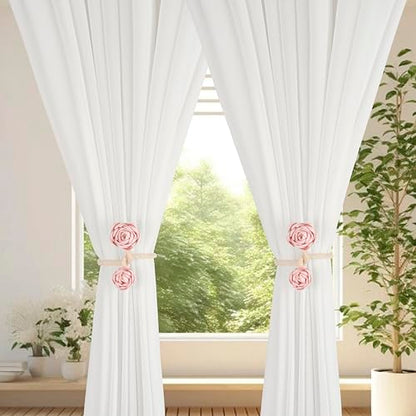 SUQ I OME Handmade Artificial Rose Flower Curtain Holdbacks, Pink - color: Pink