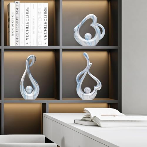 Ceramic Heart Sculpture Home Decor, Blue Abstract Statue Unique Gift Women - color: Blue Marble 11474