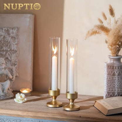 NUPTIO Hurricane Candle Holder for Centerpiece: Gold Taper Candle Holders - size: 2 pcs