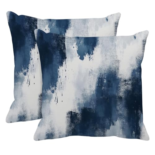 Britimes Throw Pillow Covers Set of 2, 18 x 18 Inch, White Navy Blue - color: Navy Blue, size: 18" x 18" (Pack of 2)