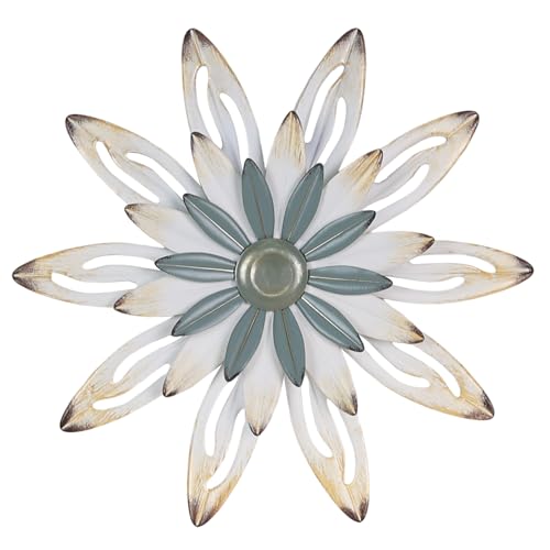 hogardeck Metal Flower Farmhouse Wall Decor, 16" Large Floral Metal Blue White Wall Art for Indoor Outdoor, Boho Wall Decor for Bathroom, Living Room, Kitchen, Bedroom, Porch, Garden, Yard - color: Blue White