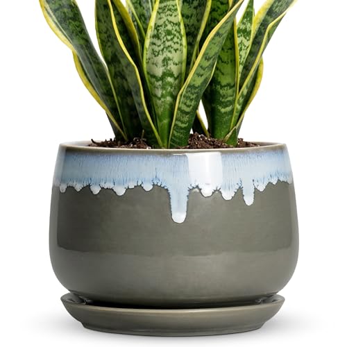 Ceramic Flower Pots, 9 Inch Planters for Indoor Plants, Grey-Blue - size: 9 Inch, style: Grey-blue