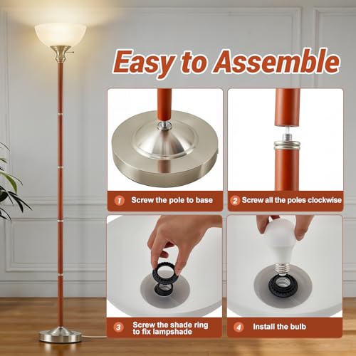 EJIAXIN 72" Wood Torchiere Floor Lamp with Glass Shade Nikel Standing Lamp - color: Brushed Nikel