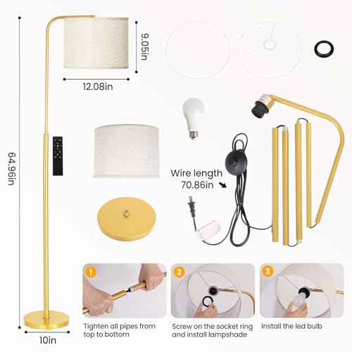 Arc Floor Lamp with Remote and Dimmable Gold Floor lamps for Living Room - color: Gold