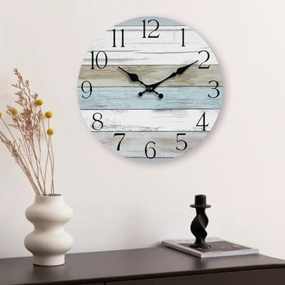 10 Inch Wall Clock, Silent Battery Operated Analog Clock, Blue - color: A-blue White Brown, size: 10"