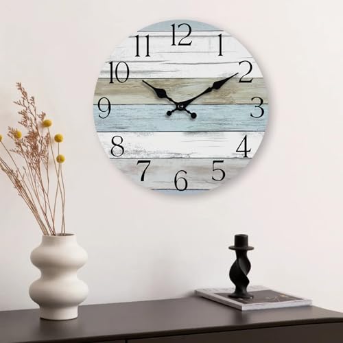 16 Inch Wall Clock, Silent Battery Operated Analog Clock, Blue - color: A-blue White Brown, size: 16"