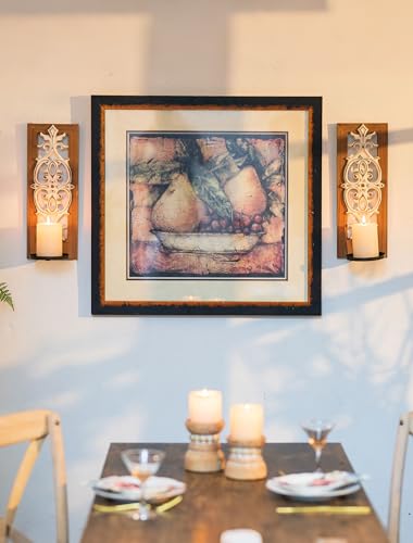 Farmhouse Wall Decor Set of 2: Wood Carved Wall Candle Holder - color: 3d Embossed
