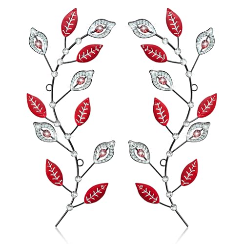 sxnzequnze 2 Set Metal Tree Leaf Wall Art for Home Decor Living Room Bedroom Dining Room Bling Rhinestone, 3D, Iron Branch Hanging Leaf Sculpture Art Pieces -Red 16.5in*6.7in - color: Red Leaves