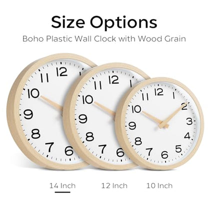 AKCISOT 14 Inch Wall Clock, Silent Battery Operated Analog Clock, Natural - color: D_natural, size: 14 Inch