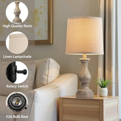 22" Farmhouse Table Lamps Set of 2, Rustic Bedside Lamps for Bedroom - color: F. Wood Painted