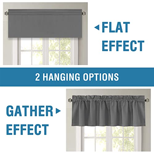 H.VERSAILTEX 100% Blackout Valances for Windows,Thermal Insulated Room Darkening Valance Rod Pocket Short Window Valances for Living Room Bathroom 52 Inch by 18 Inch 2 Pack Gray - color: Grey