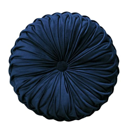 Teieas Round Throw Pillow Velvet Pleated Round Pillows Cushion Navy Blue - color: Navy Blue