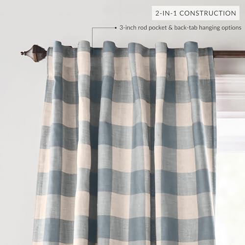 Grainger Buffalo Check Blackout Window Curtain, Chambray - 52" W x 108" L - color: Chambray, size: 52"W x 108"L (Pack of 1)