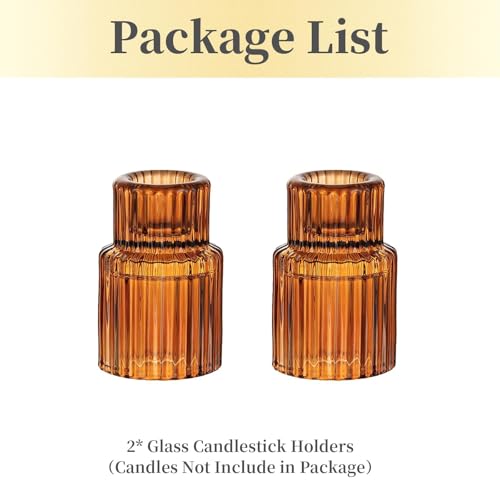 Hewory Glass Candlestick Holders Bulk, 2PCS Amber Taper Candle Holders - color: Amber, size: 2PCS