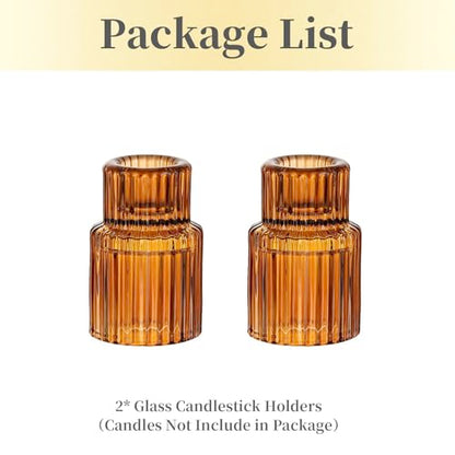 Hewory Glass Candlestick Holders Bulk, 2PCS Amber Taper Candle Holders - color: Amber, size: 2PCS