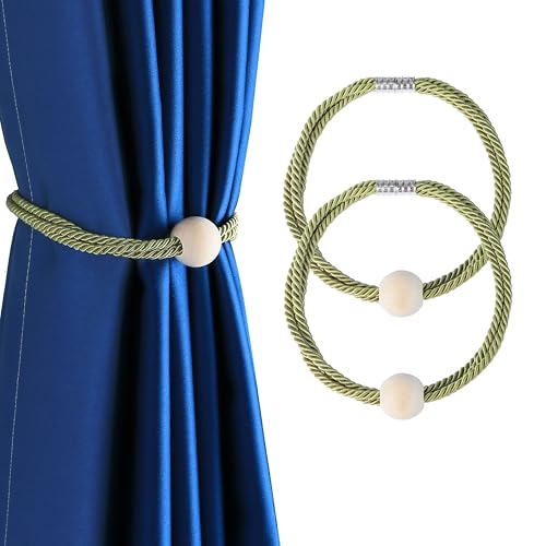 BEL AVENIR Magnetic Curtain Tiebacks, Boho Farmhouse Curtain Tie Backs - color: Green