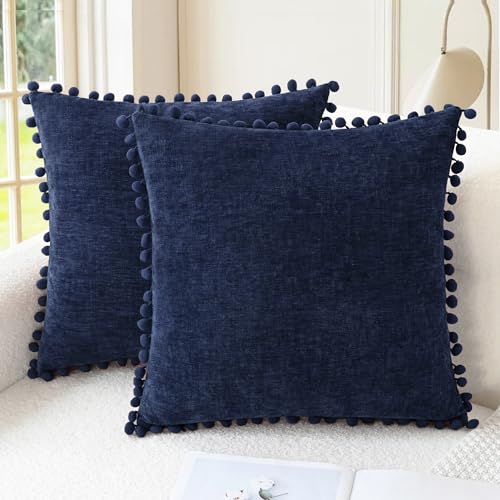 CaliTime Decorative Couch Throw Pillow Covers 16 X 16 Inches Navy Blue - color: Navy Blue, size: 16" x 16" (Pack of 2)