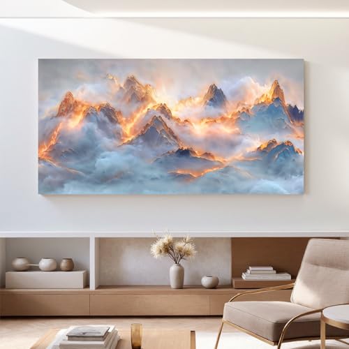 YISXINOAG Golden Snow Mountain Wall Art Abstract Landscape Painting 29"X58" - color: gold white, size: 58"L x 29"W