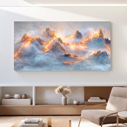 YISXINOAG Golden Snow Mountain Wall Art Abstract Landscape Painting 29"X58" - color: gold white, size: 58"L x 29"W