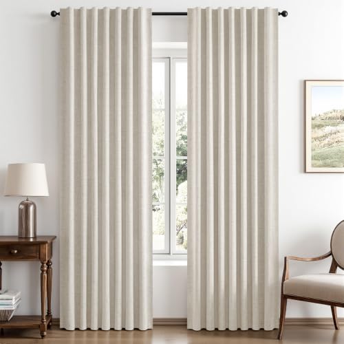 MIULEE 100% Blackout Linen Curtains for Bedroom 42 x 63 Inch Birch 2 Panels - color: Birch, size: 42"W x 63"L (Pack of 2)